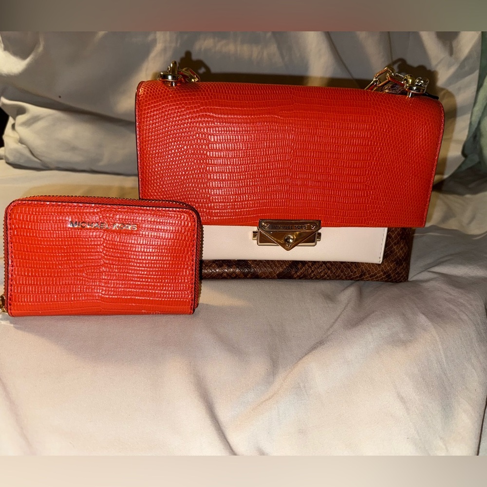 Michael Kors Red and Brown Shoulder Bag